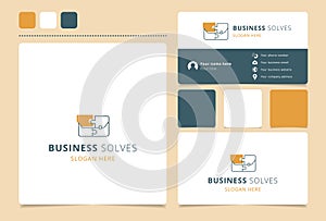 Business solves logo design with editable slogan. Branding book and business card template.