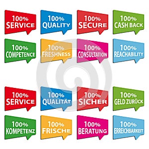 Business Speech Bubbles - Colorful English And German Vector Icons
