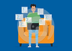 freelance software development working from home on the sofa.