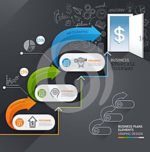 Business staircase doorway conceptual infographics.