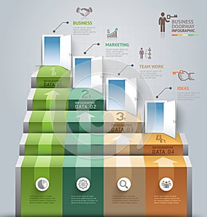 Business staircase doorway conceptual infographics.