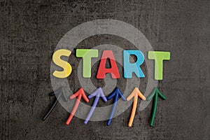 Business start begin the journey concept, colorful arrows point