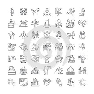 Business start linear icons, signs, symbols vector line illustration set