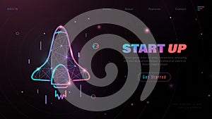 Business Start Up Concept for banner, web page, presentation, landing page template. Rocket launch into undiscovered space photo