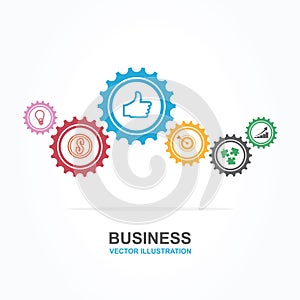 Business start up concept with colorful gear icons illustration.
