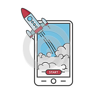Business start up concept. Flat illustration of smartphone
