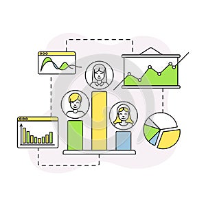 Business and Start-up Development with Profit Chart and Growth Graph Vector Line Composition