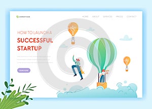 Business Start Up Innovation Concept Landing Page Template. Investment in Idea with Light Bulb Symbol and Businessman