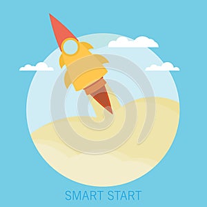 Business Start up launch concept. Flat trendy rocket start up