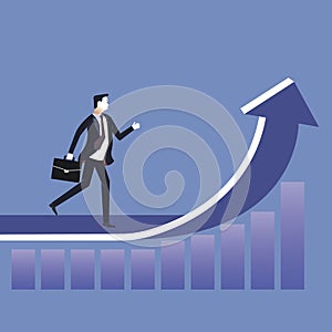 Business startup concept, Businessman walk up on arrow staircase go to success, Goal, Career, Leadship, Vector