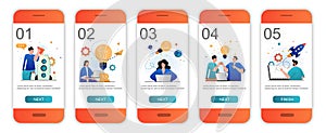 Business startup concept onboarding screens for mobile app