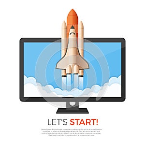 Business startup concept. Rocket or space shuttle launch.