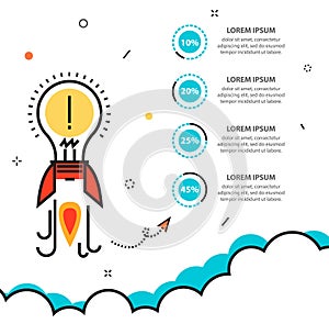 Business startup infographic with idea rocket template for cycle