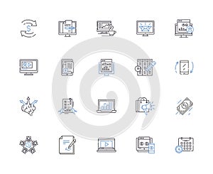 Business startup outline icons collection. Entrepreneur, Investment, Plan, Market, Management, Growth, Customers vector