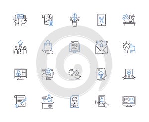 Business startup outline icons collection. Entrepreneur, Investment, Plan, Market, Management, Growth, Customers vector