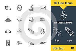 Business Startup Strategy, Workflow. Thin line icon - Outline flat vector illustration. Editable stroke pictogram. Premium quality