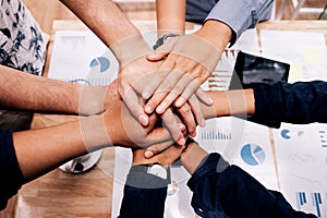 Business startup Teamwork joining hands team spirit Collaboration Concept photo
