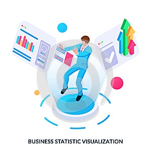 Business statistic visualization concept. Isometric vector illustration on white background