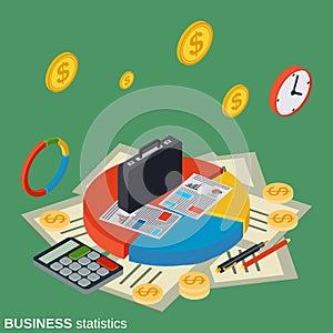 Business statistics, financial report isometric vector concept