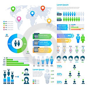 Business statistics graph, demographics population chart, people modern infographic