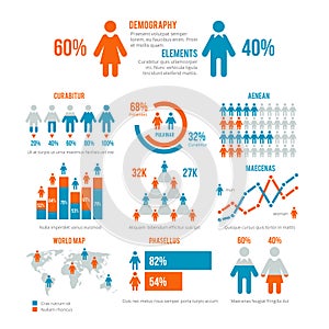 Business statistics graph, demographics population chart, people modern infographic vector elements