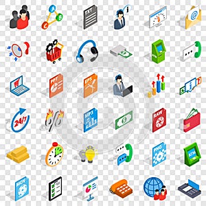 Business statistics icons set, isometric style