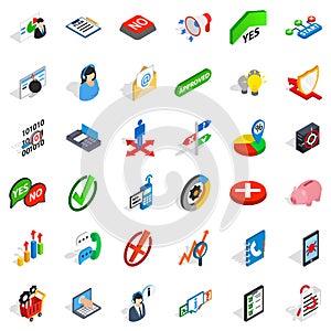 Business statistics icons set, isometric style