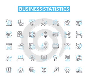 Business statistics linear icons set. Analysis, Forecasting, Data, Probability, Trends, Variability, Correlation line