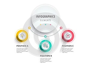 Business 3 step process chart infographics with step circles. Ci