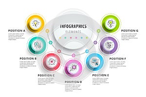 Business 7 step process chart infographics with step circles. Ci photo