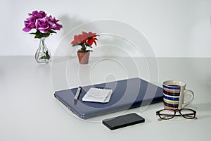 Business still life over white background