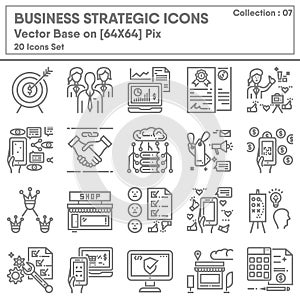 Business Strategic and Marketing Management Icon Set, Icon Collection of Strategy Success Plan. Infographic Symbol of Financial