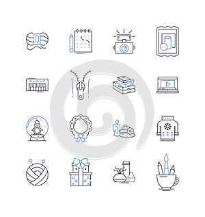 Business strategies line icons collection. Innovation, Agility, Adaptability, Resilience, Focus, Growth, Optimization