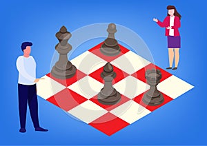 Business strategy. Chess game. Chess pieces on the smartphone screen. business people work for data analysis strategic planning an