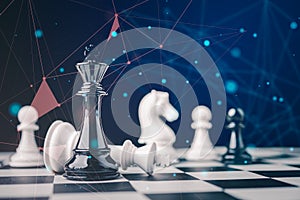 Business strategy competitive ideas concept with futuristic graphic connection line and chess board game