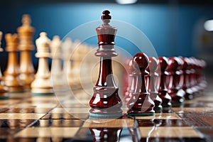 Business Strategy concept. Business man playing chess game to development analysis new strategy plan. Generative AI
