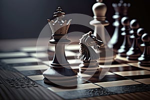 Business strategy concept with figures on chessboard