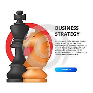 Business strategy concept. marketing goal success for finance. illustration of chess, king, horse