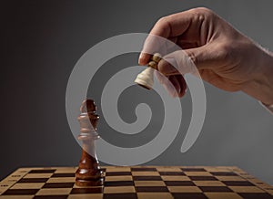 Business strategy concept. Pawn making final last step to make checkmate in chess