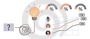 Problem-Solving Concept with Lightbulb, Growth Chart, and Data Visualization Elements