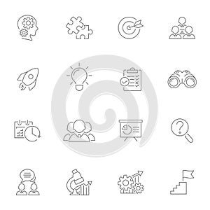 Business strategy development line icons