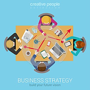 Business strategy graphic report flat top table view web concept