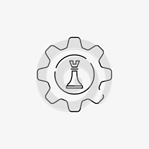 Business strategy icon. Chess strategy figure and gears symbolize strategic business process