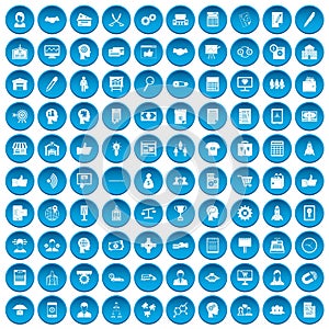 100 business strategy icons set blue