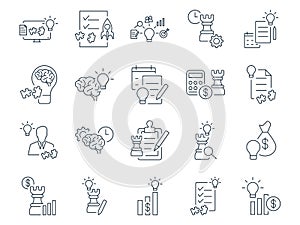 Business Strategy Icons Set. Plan, Development, Growth, Competitive. Editable Stroke. Icons Vector Collection