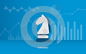 Business Strategy Illustration With Chess Knight, Blue Background, Vector