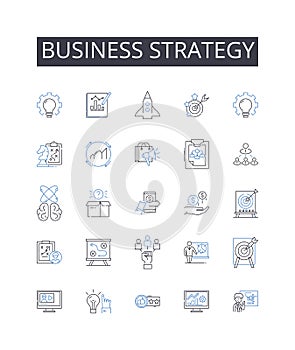 Business strategy line icons collection. Marketing plan, Accounting principles, Project management, Entrepreneurial