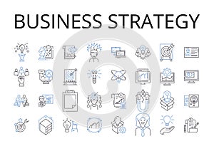 Business strategy line icons collection. Marketing plan, Accounting principles, Project management, Entrepreneurial