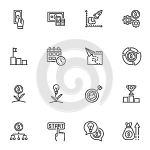 Business strategy line icons set