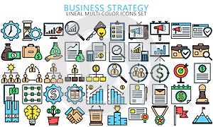 Business Strategy lineal multi color Icons set